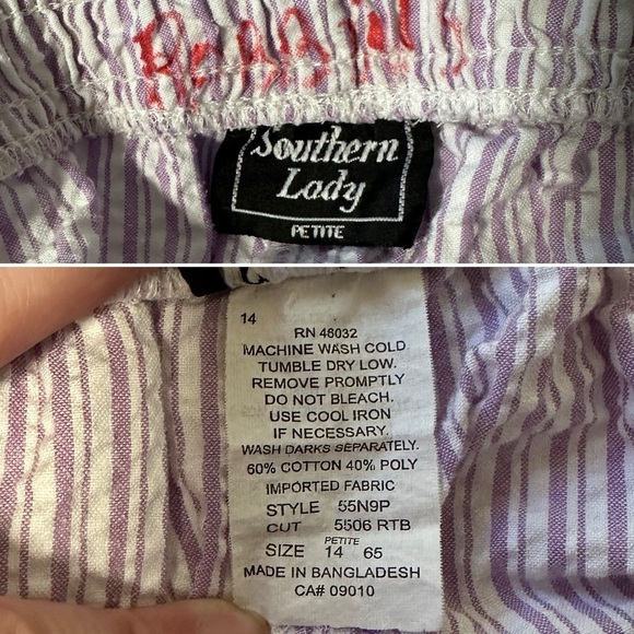 Vintage Purple White Seersucker Embroidered Set Top & Pants Set Size 14 Spring - Picture 15 of 16